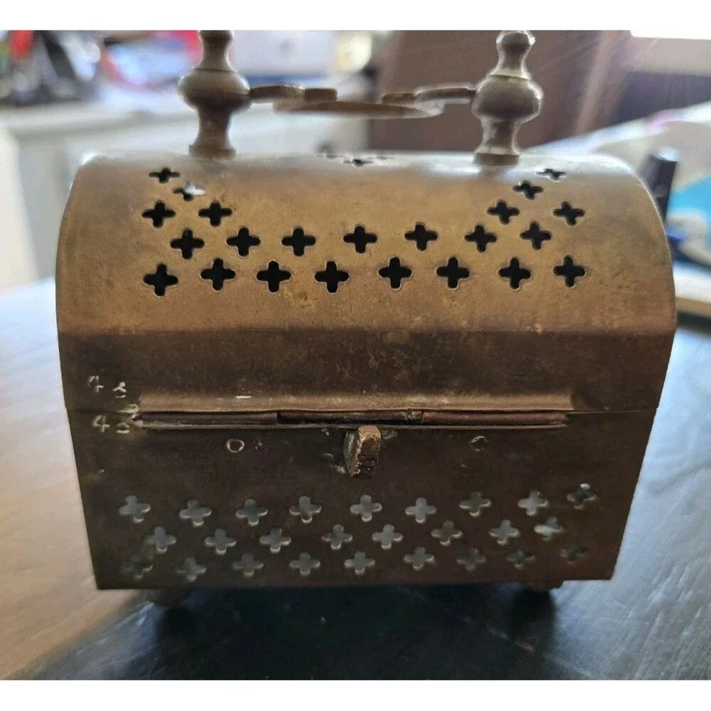 vintage brass potpourri trinket box Cricket Box Cage Metal